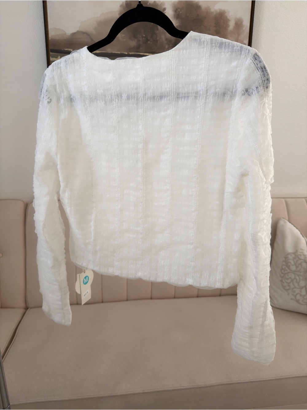 White Textured Cropped Button Jacket - Picture 2 of 4